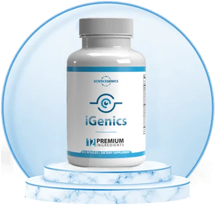 iGenics premium eye health support supplement bottle with 12 premium ingredients